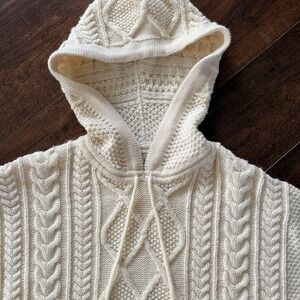 Blarney Aran Originals Hooded Poncho 100% Merino Wool Made In Ireland Cream OS